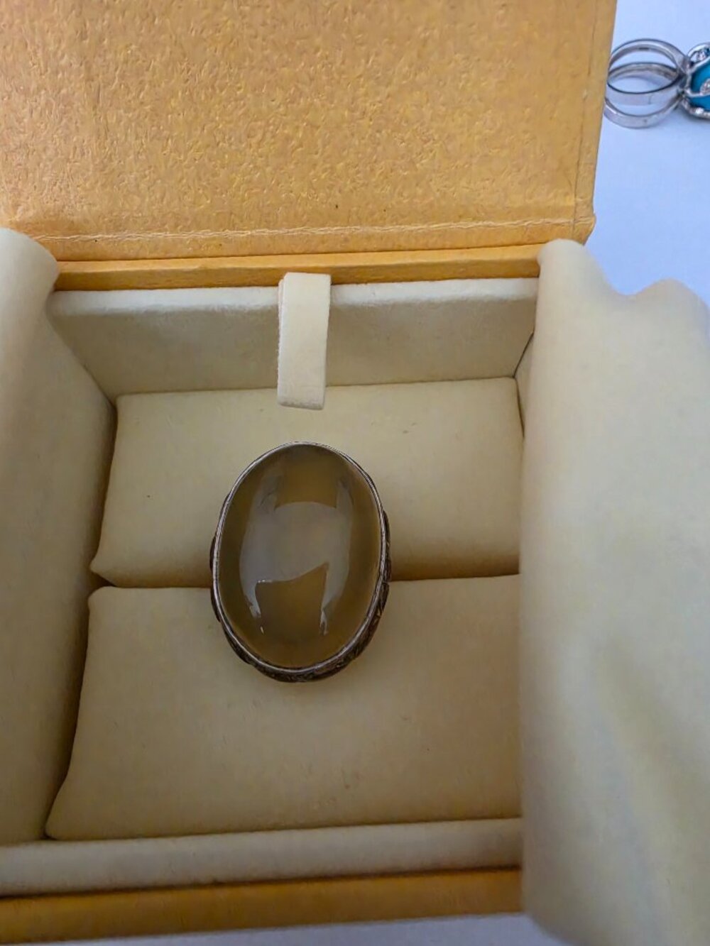 Vintage Large Oval Agate Boho Statement Ring Size 6